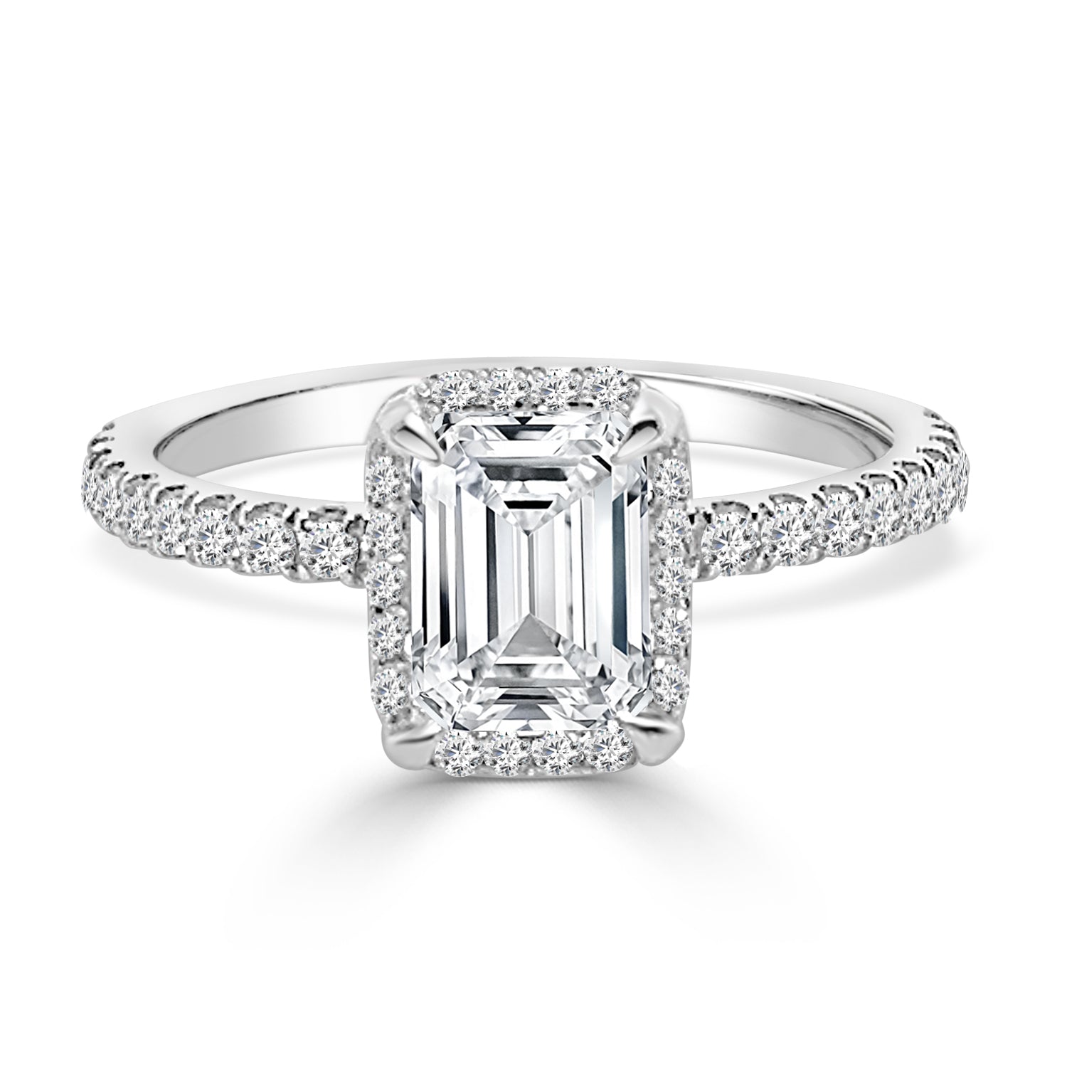14 Karat White Gold Lab Diamond Emerald Shape Engagement Ring - 1.55 Carat