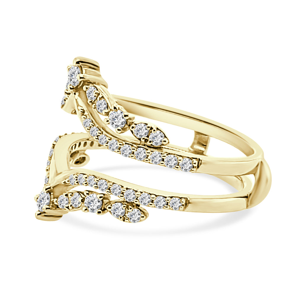 14K Yellow Gold Wedding Band with Tiara Ring Guard Featuring 0.75 ct Natural Diamond in Round Shape