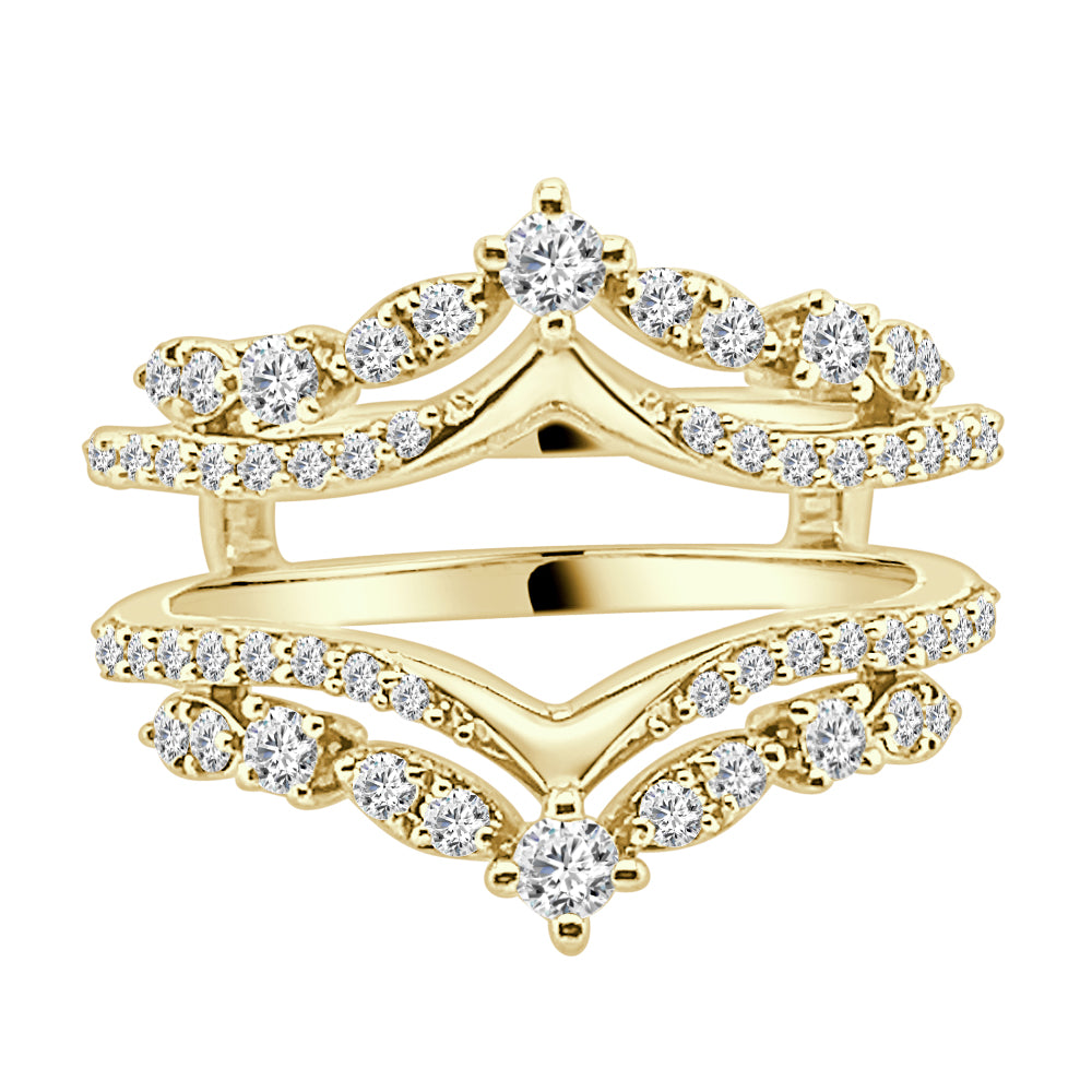 14K Yellow Gold Wedding Band with Tiara Ring Guard Featuring 0.75 ct Natural Diamond in Round Shape