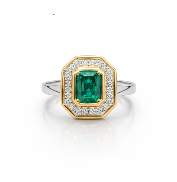 14 Karat Platinum Emerald Ring with 1.36 Carat Emerald Shape