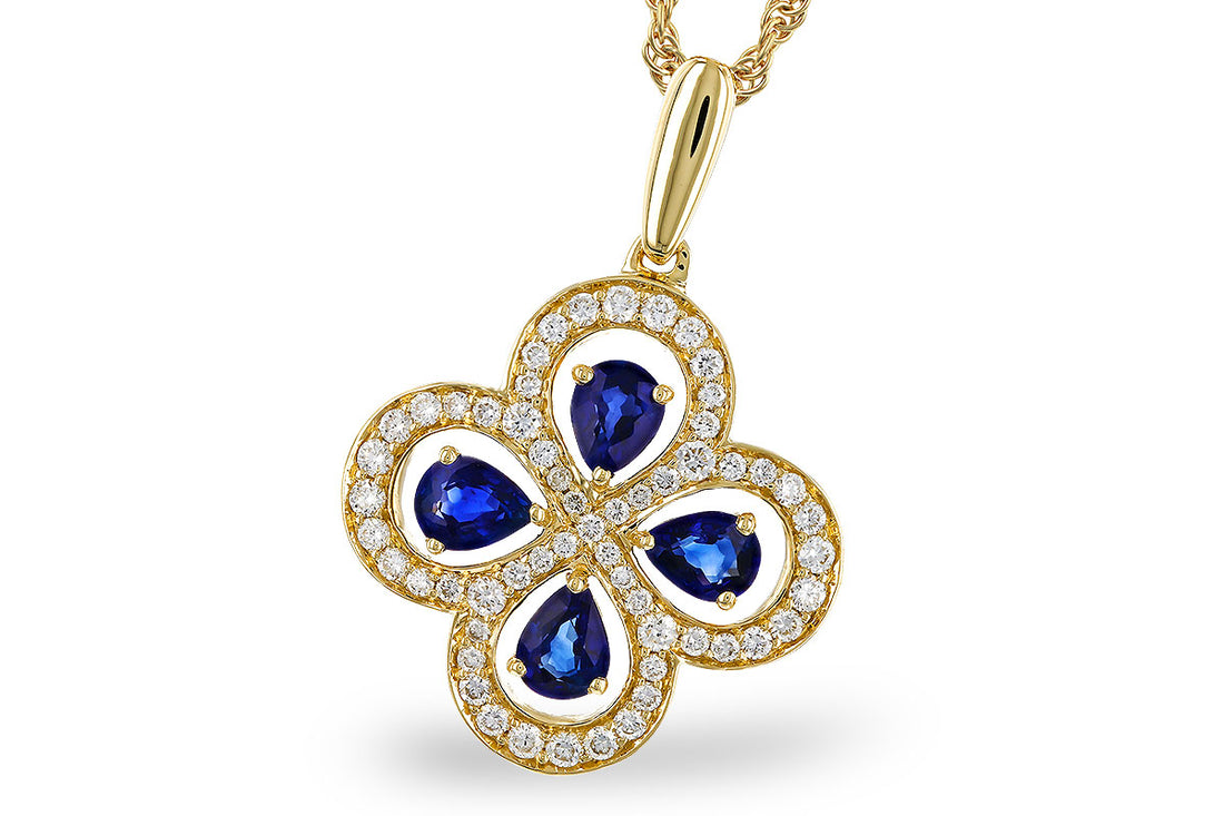 Blue Sapphire Clover Pendant Necklace in 14 Karat Yellow Gold - 0.68 Carat Blue Sapphire