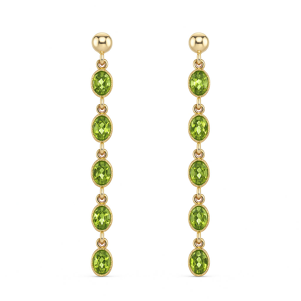 18 Karat Yellow Gold Oval Peridot Drop Earrings - 1.82 Carats
