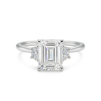Emerald &amp; Half Moon Lab Diamond Engagement Ring in 14K White Gold with Diamond Bridge - 3.08 ct