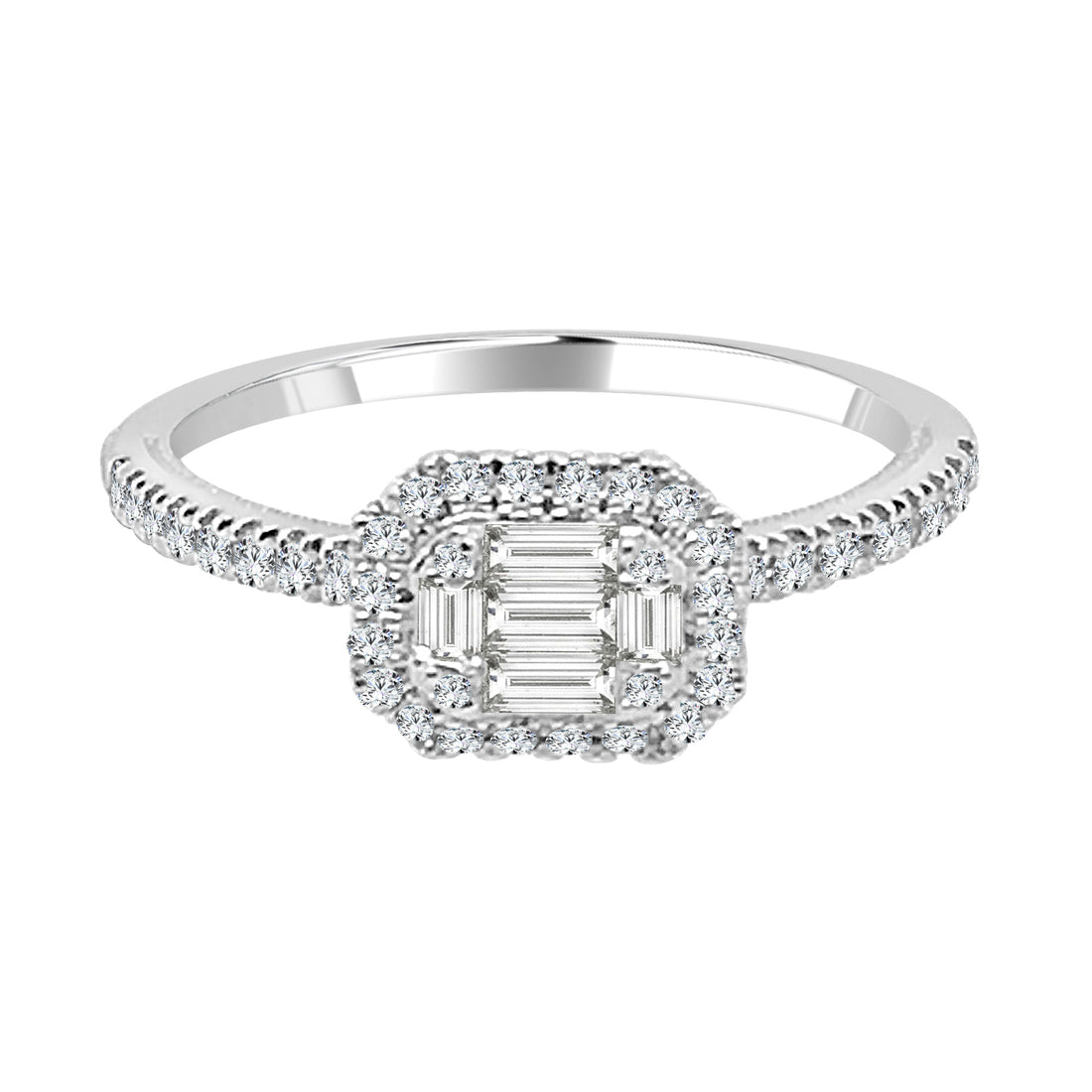 10K White Gold Mosaic Sideways Engagement Ring with Natural Diamond 0.37ct