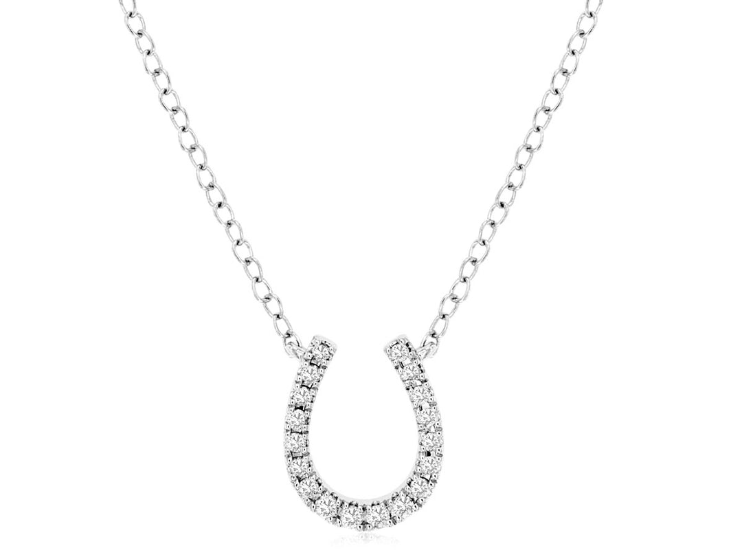 Dazzling Diamond Horseshoe Necklace - 14K White Gold, Round Shape, Natural Diamond