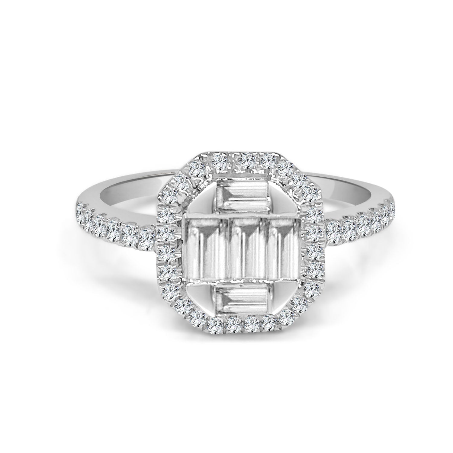 Mosaic Brilliance: 0.50 Carat Natural Diamond Engagement Ring in 14 Karat White Gold