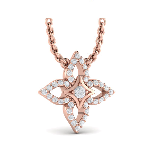 Blooming Beauty: 14 Karat Rose Gold Open Flower Necklace with 0.22 Carat Natural Diamond