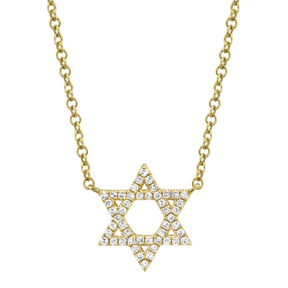 14K Yellow Gold Star of David Necklace with Natural Diamond Accent (0.11 ct)
