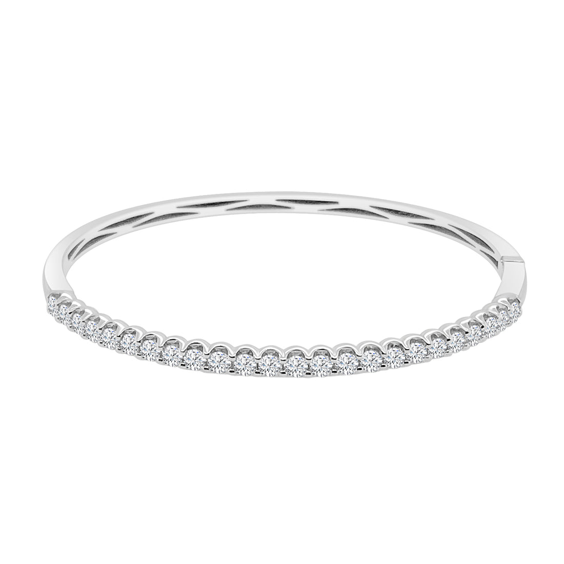 Prong Set Natural Diamond Bangle in 14 Karat White Gold - 2.04 Carats