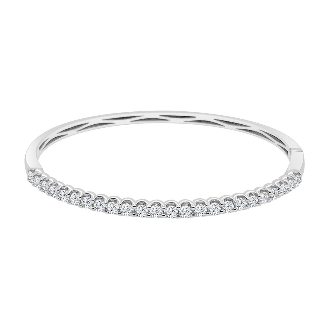 Dazzling Elegance: Prong Set Natural Diamond Bangle in 14 Karat White Gold