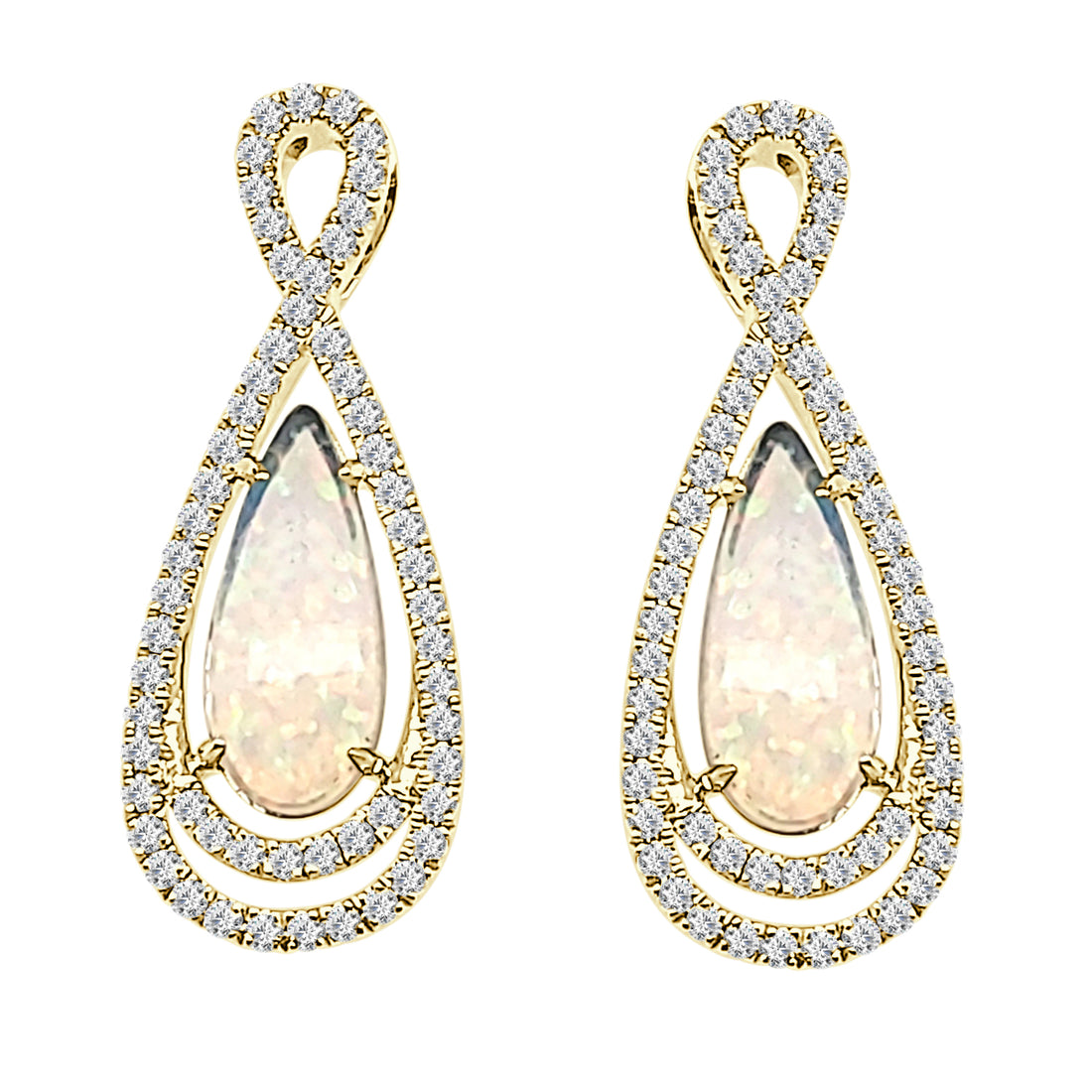 Opal Teardrop Halo Necklace in 14 Karat Yellow Gold with Oval Shape - 1.43 Carats
