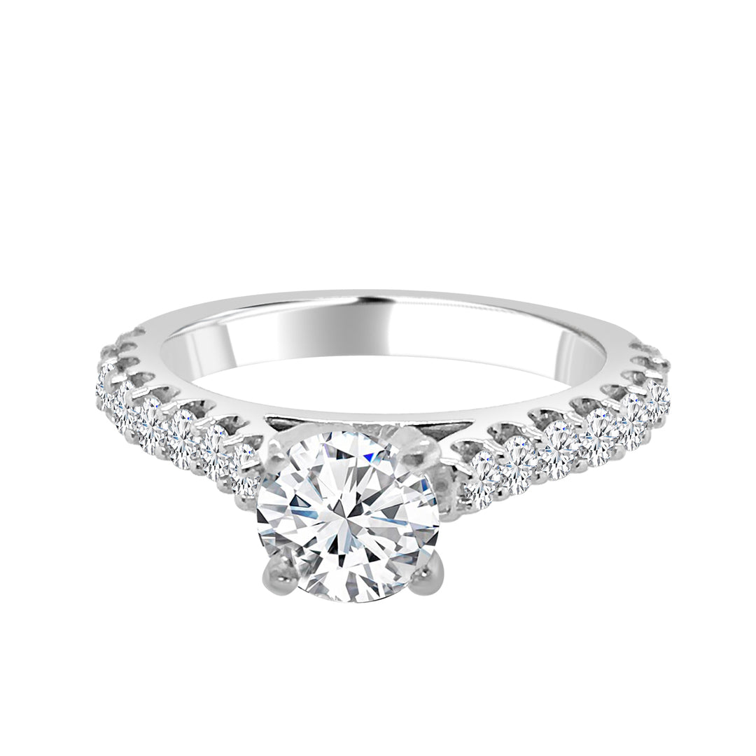 Radiant Love: Raised 14 Karat White Gold Engagement Mounting with Sparkling Cubic Zirconia