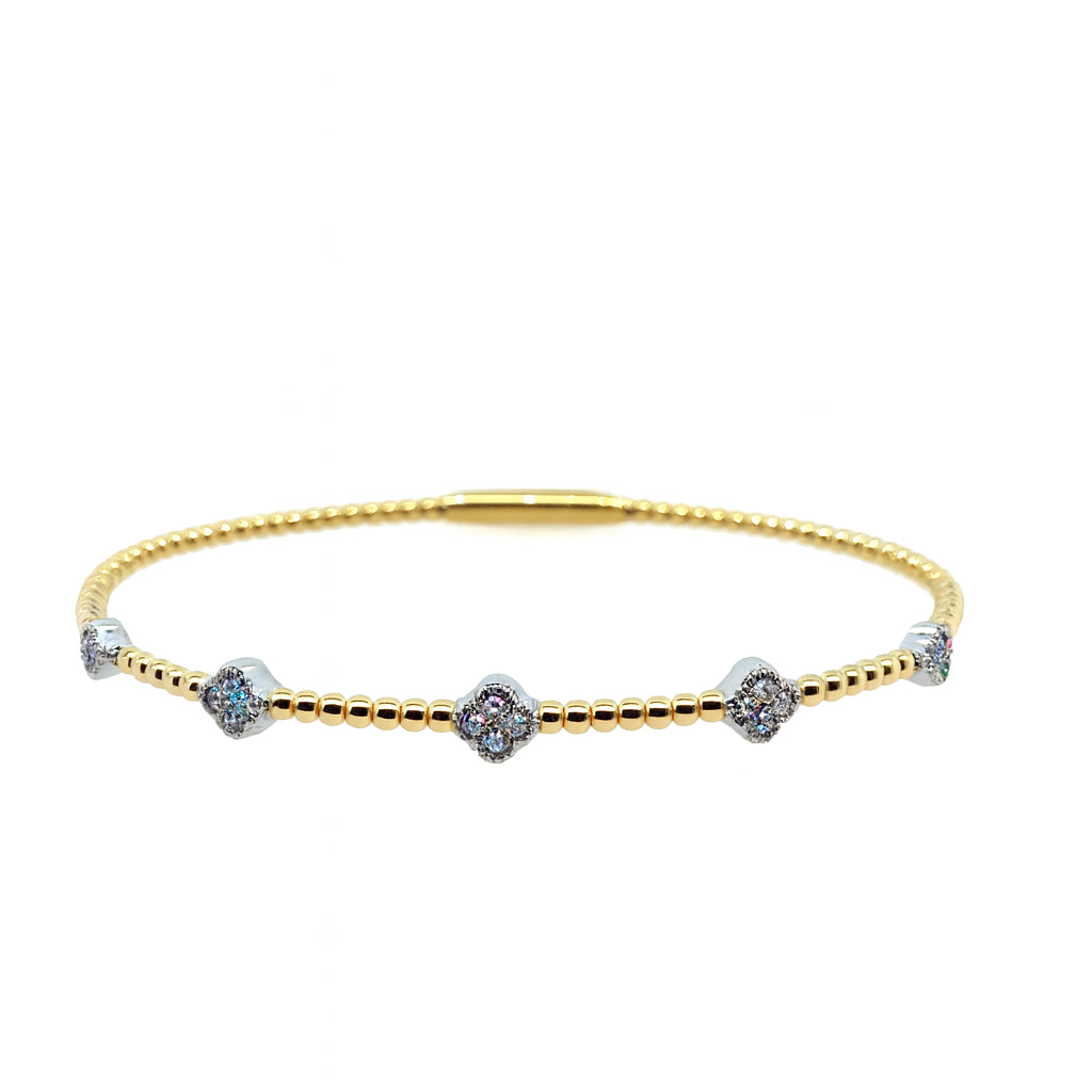 Two-Tone Clover Cluster Flex Bangle Bracelet with 0.35 Carat Natural Diamond