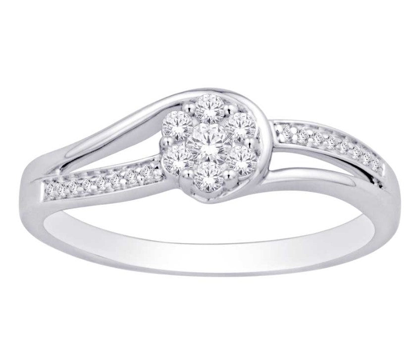 Bypass Round Cluster Engagement Ring in 10 Karat White Gold with Natural Diamonds