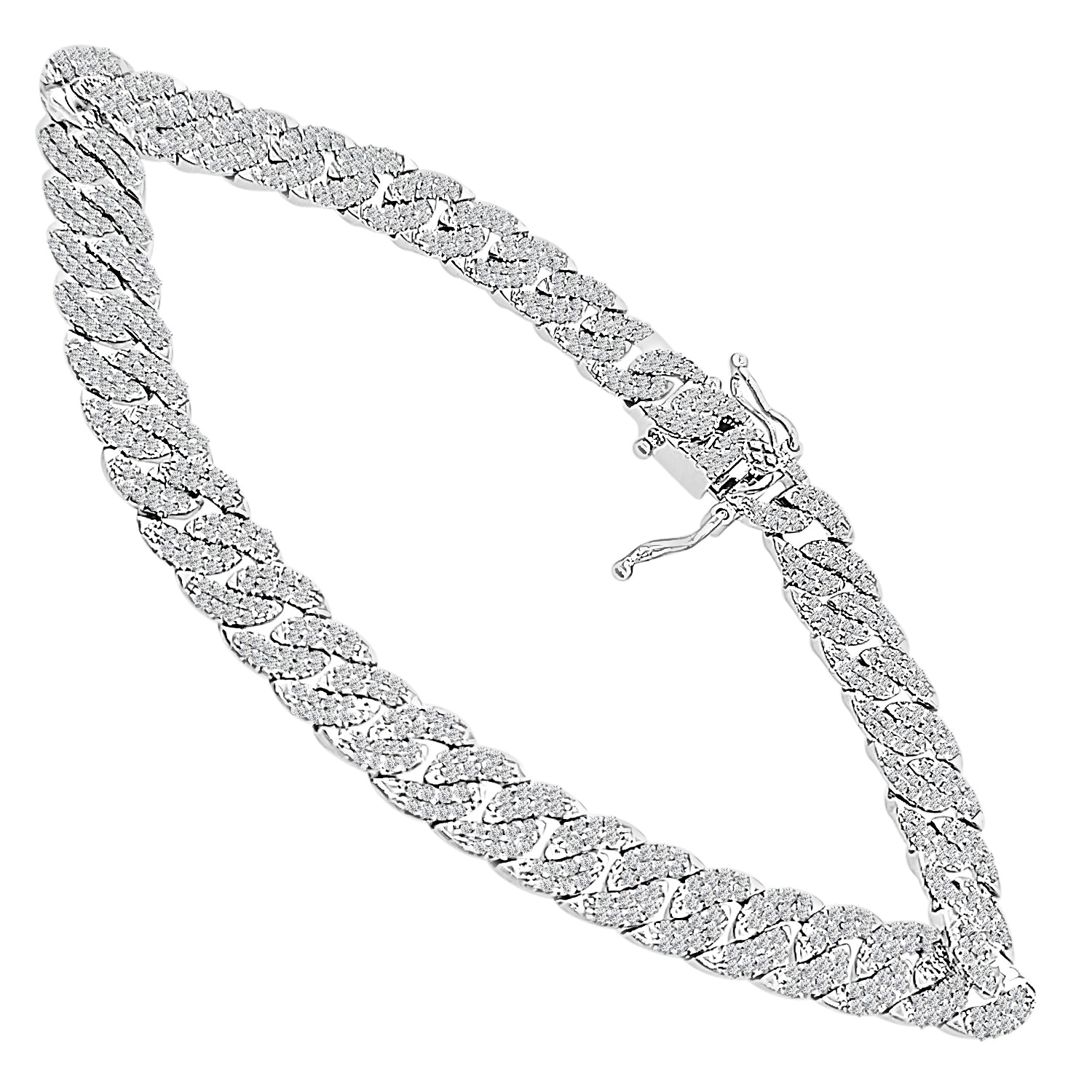 14K White Gold Pave Link Bracelet with 1.69 Carat Natural Diamond