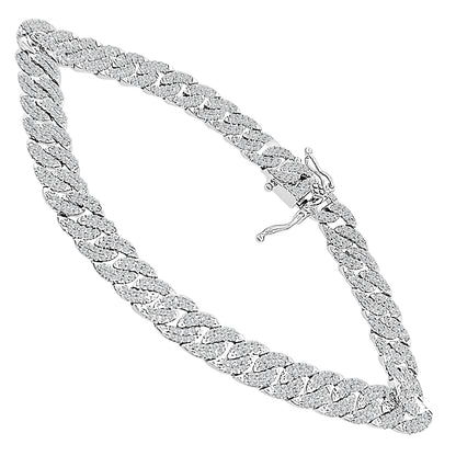 14K White Gold Pave Link Bracelet with 1.69 Carat Natural Diamond