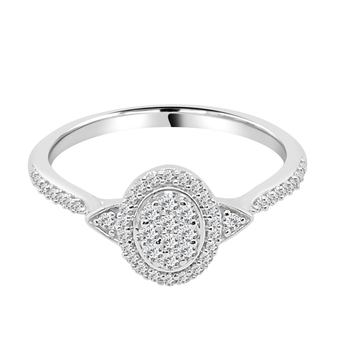 Petite Cluster Oval Natural Diamond Engagement Ring in Sterling Silver - 0.25 ct