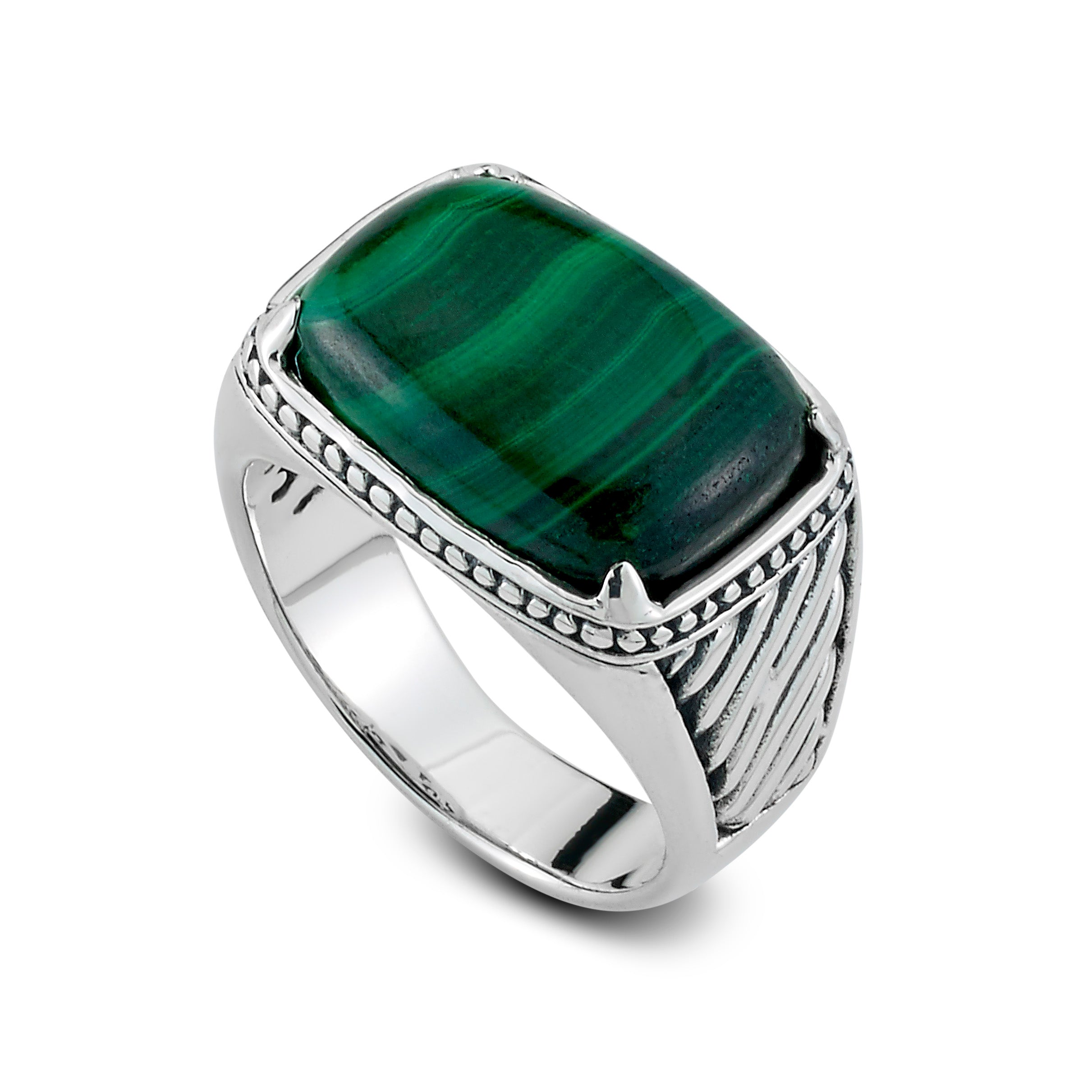 Exquisite Sterling Silver Ring with Cushion Malachite Accent