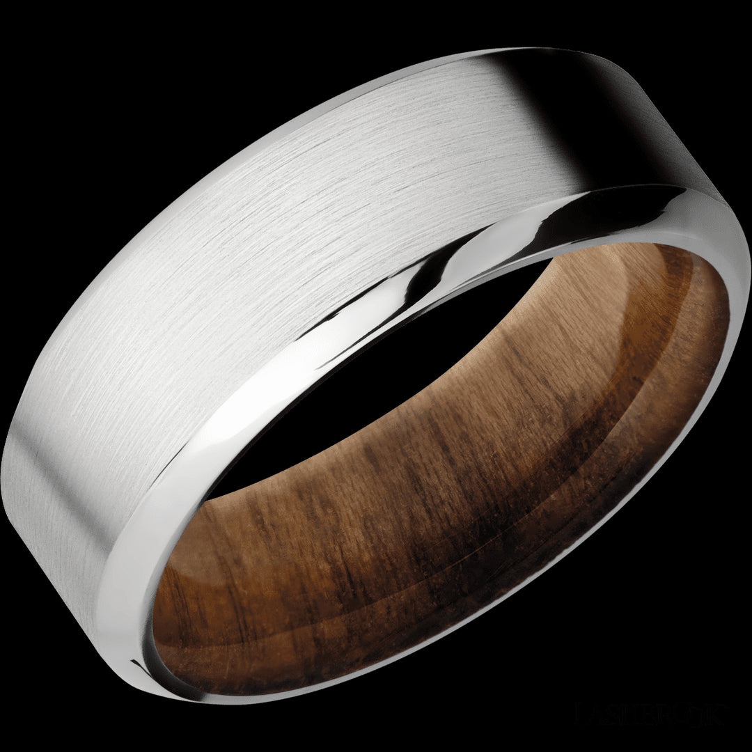 Cobalt Chrome Beveled Wedding Band with Teak Sleeve - Size 11