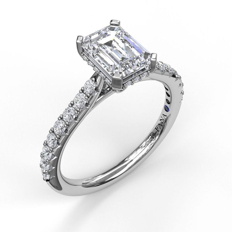 Dazzling Hidden Halo Emerald Engagement Mounting in 14 Karat White Gold