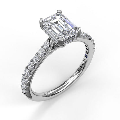 Dazzling Hidden Halo Emerald Engagement Mounting in 14 Karat White Gold