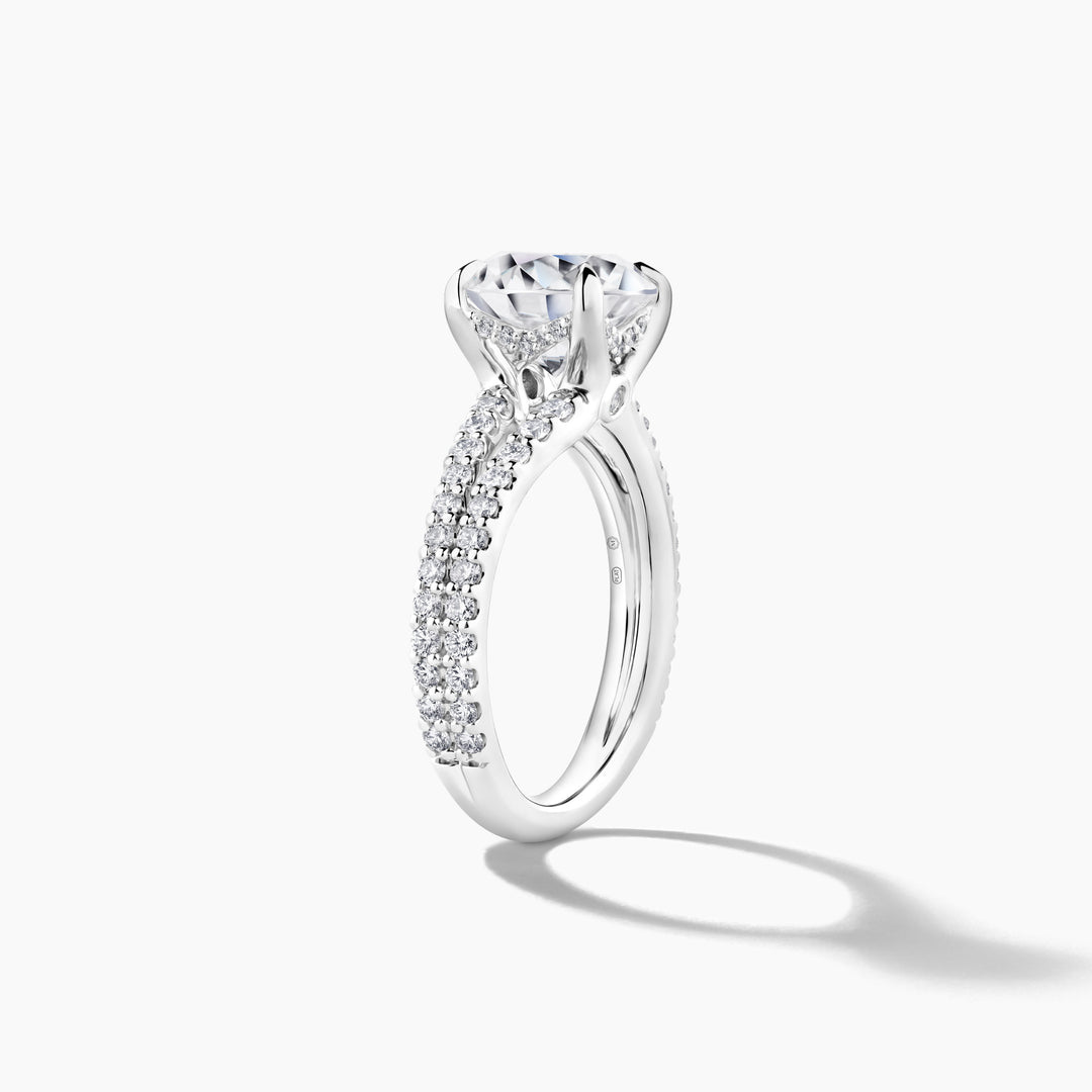 Platinum Round Engagement Mounting with Diamond Bridge and Peek-a-boo Diamond Band - Featuring Cubic Zirconia