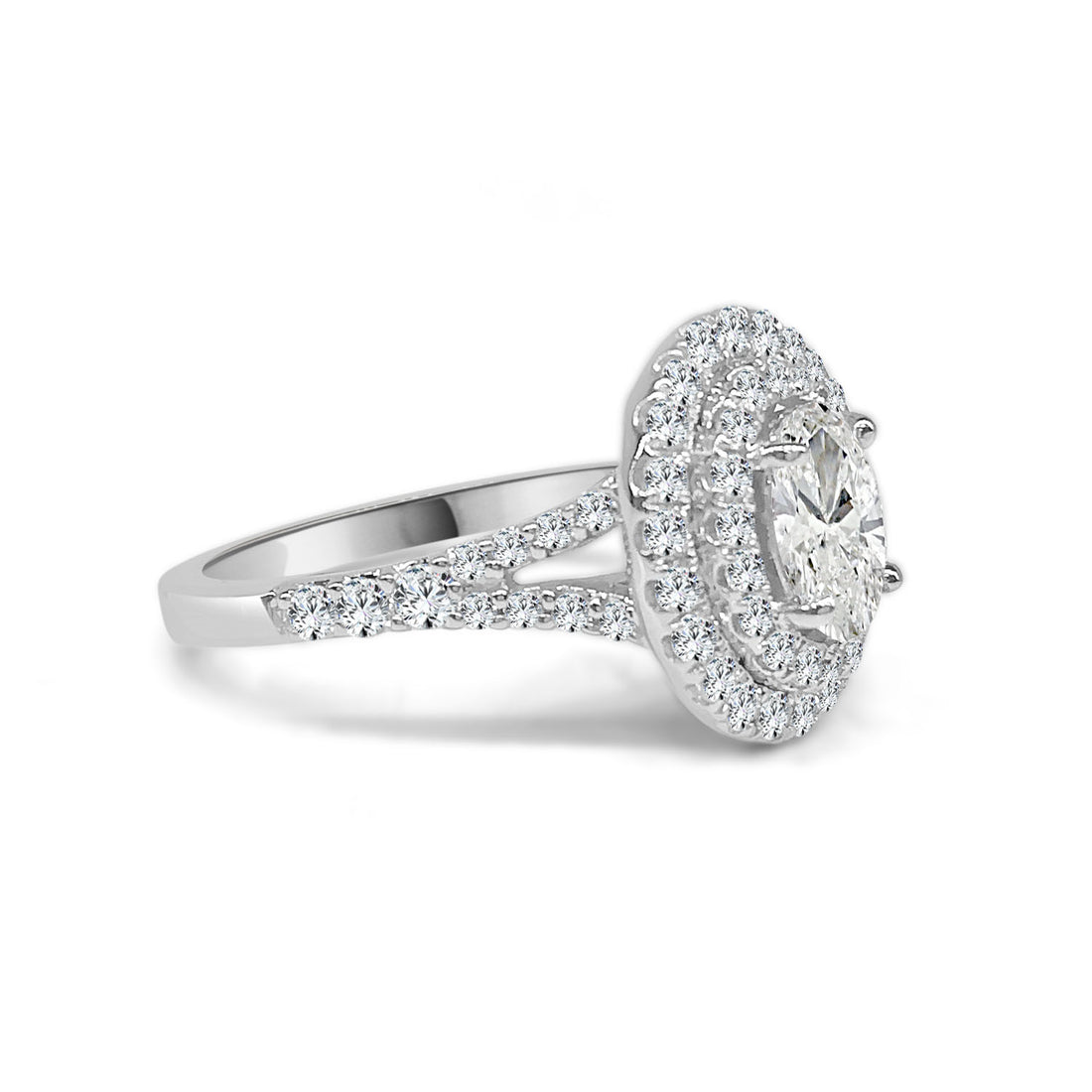 Oval Double Halo 0.73 ct Natural Diamond Engagement Ring in 14K White Gold