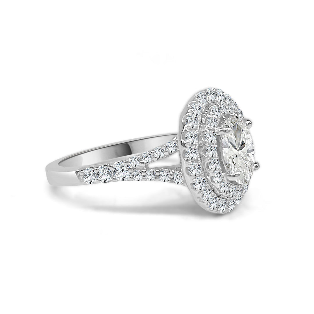 Oval Double Halo Engagement Ring in 14 Karat White Gold with Natural Diamond