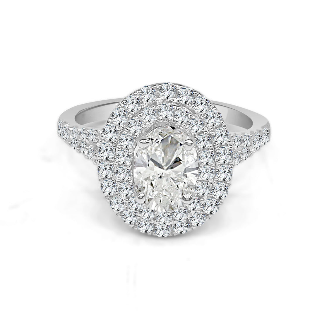 Oval Double Halo 0.73 ct Natural Diamond Engagement Ring in 14K White Gold