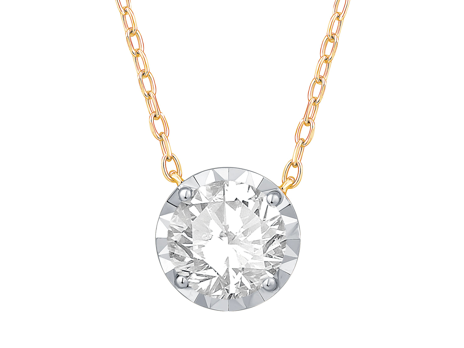 Round Illusion Set Lab Diamond Necklace in 14 Karat Yellow Gold - 1.00 Carat