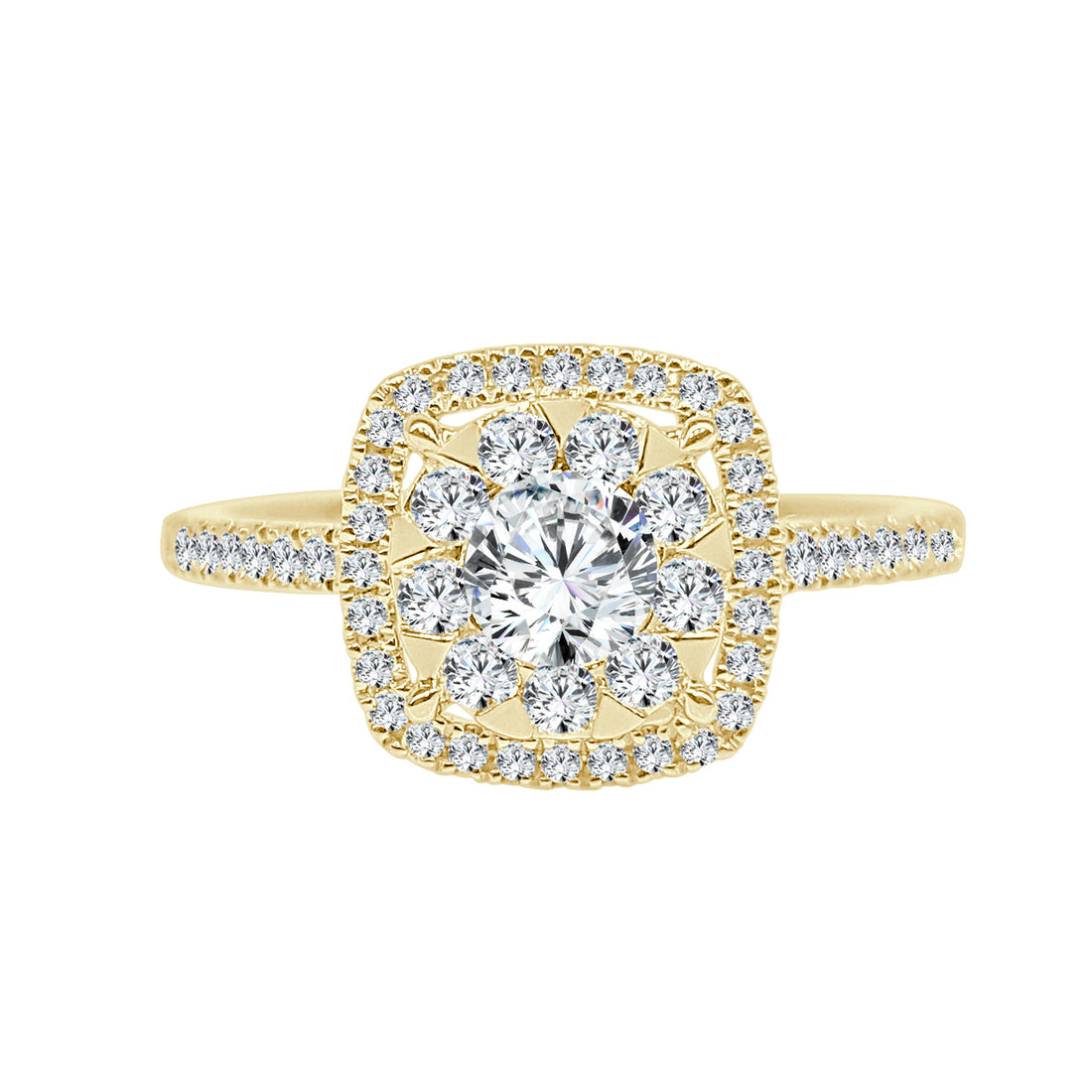 18K Yellow Gold Bouquet Cushion Engagement Ring with 0.77ct Natural Diamond