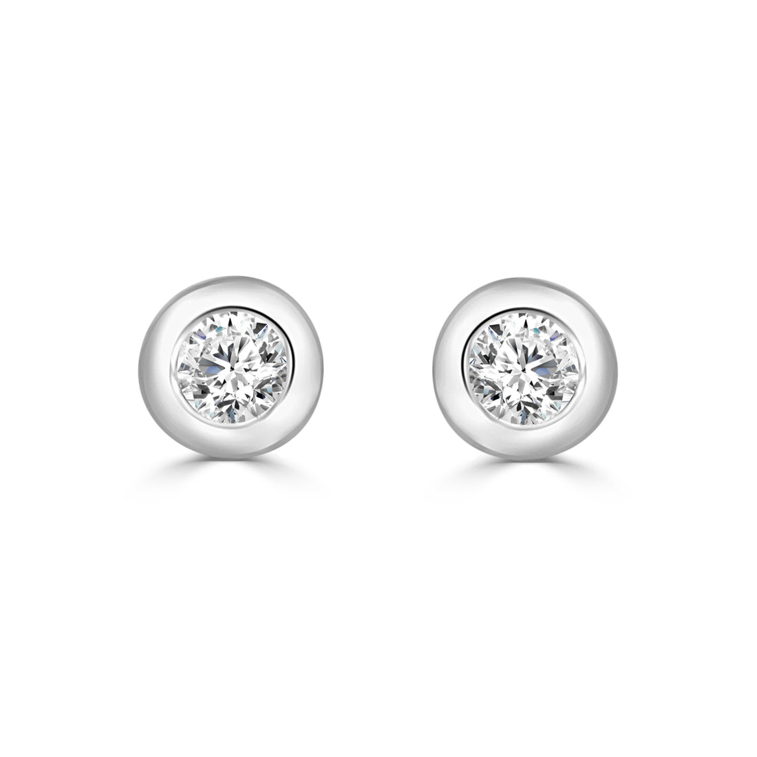 14K White Gold Diamond Bezel Set Earrings, 0.20 ct Natural Diamond