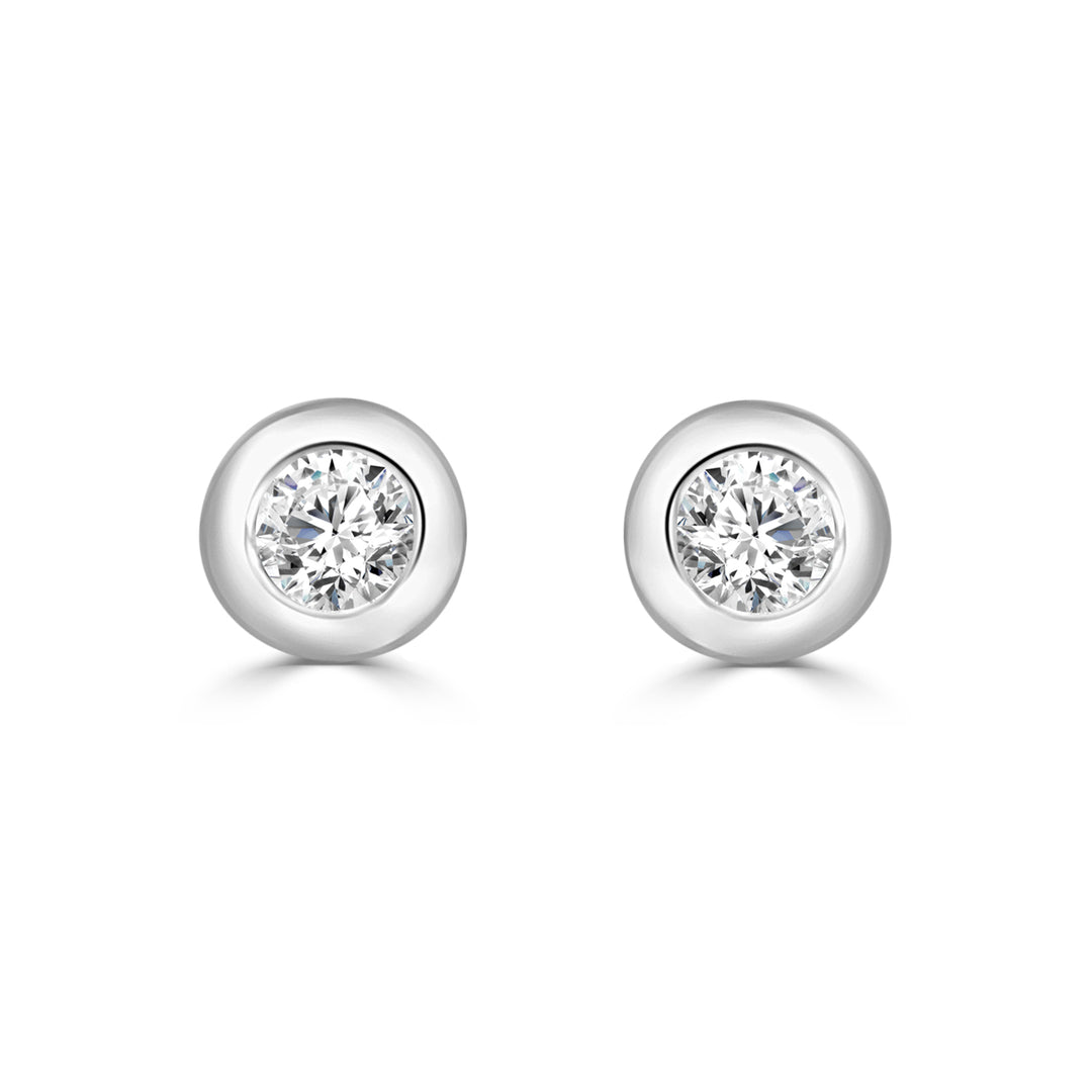 Classic Brilliance: 14 Karat White Gold Diamond Bezel Set Earrings - 0.20 Carat Natural Diamonds