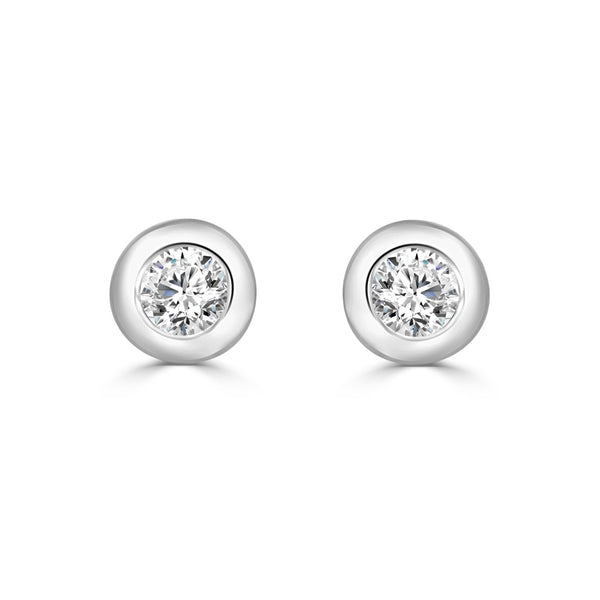 0.20 Carat Natural Diamond Bezel Set Earrings in 14 Karat White Gold
