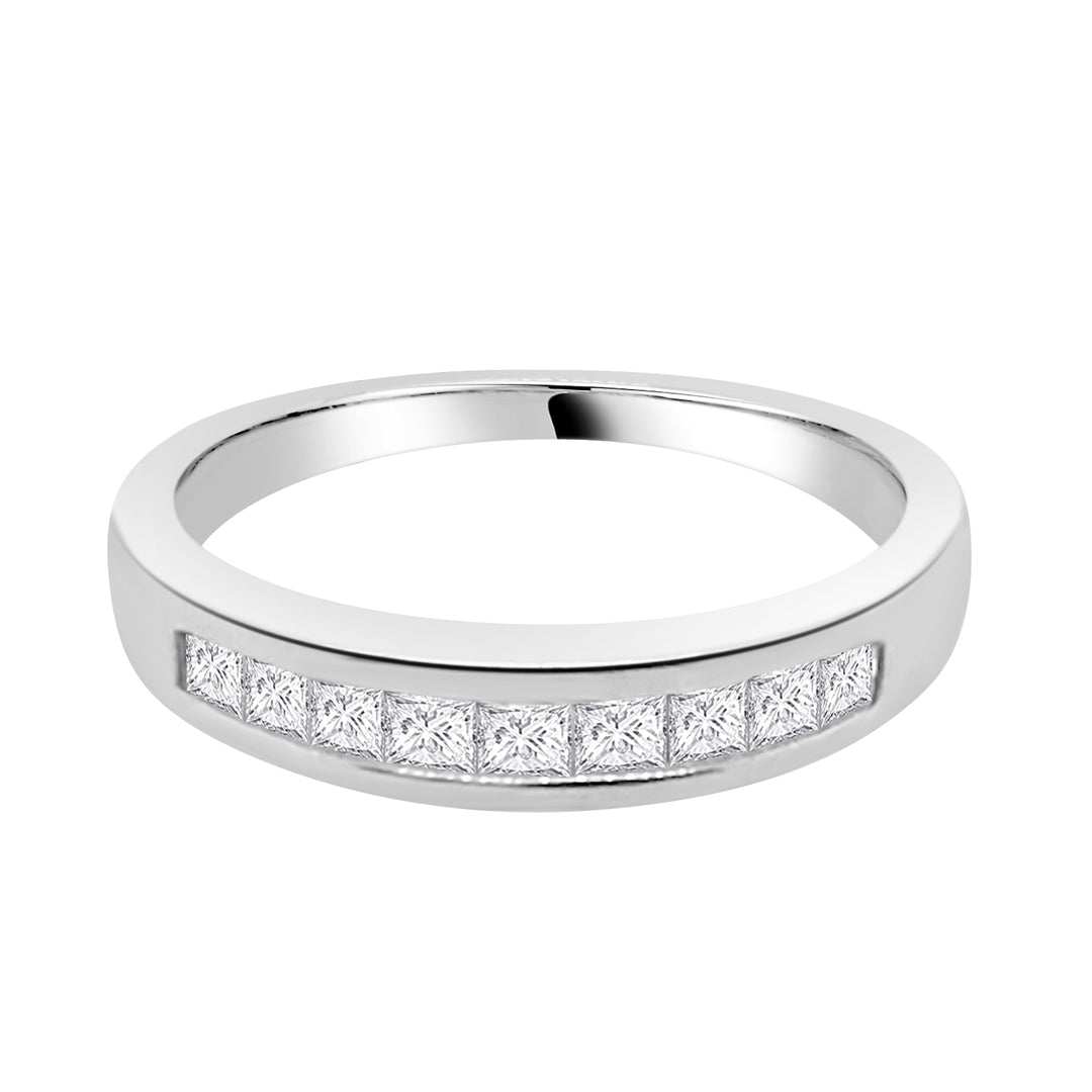 Sparkling Majesty: 14 Karat White Gold Princess Cut Diamond Wedding Band