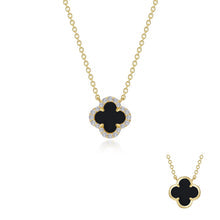 Golden Halo Clover Necklace with Onyx - 18k Gold Plated Sterling Silver - 0.49 Carat Sparkle