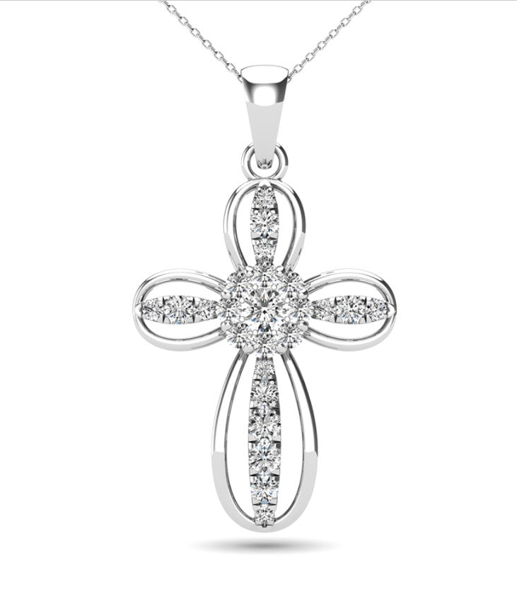 Dazzling Elegance: Fancy Openwork Necklace in 14 Karat White Gold with Natural Diamond Accent