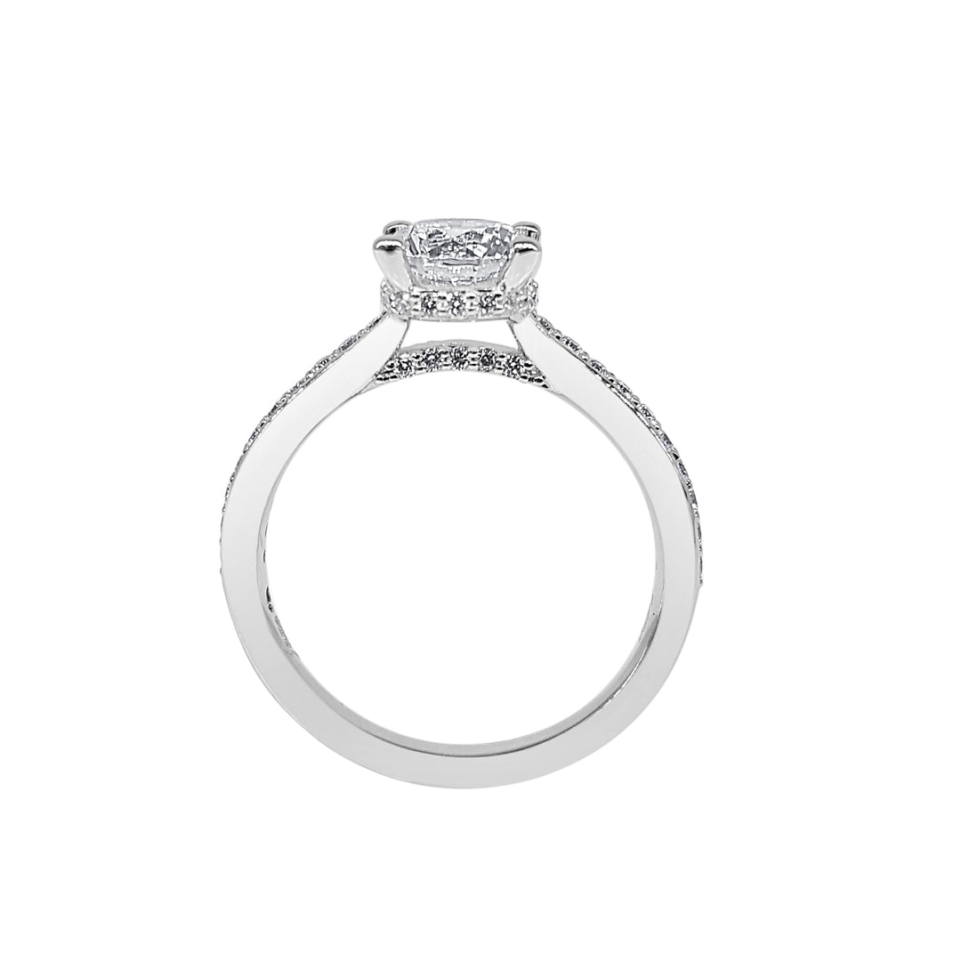 Dazzling Love: 14 Karat White Gold Engagement Mounting with Hidden Halo and Sparkling Cubic Zirconia