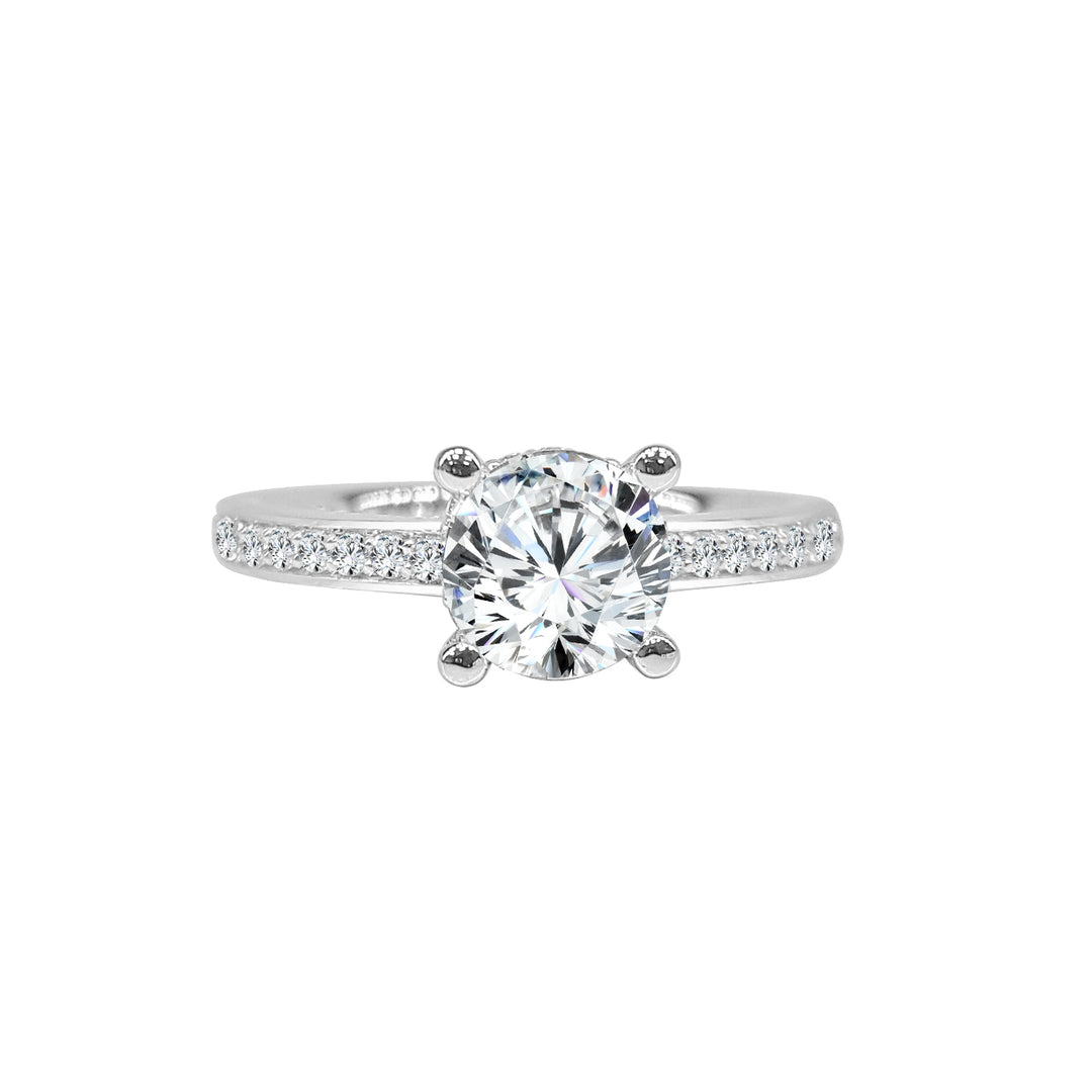 Dazzling Love: 14 Karat White Gold Engagement Mounting with Hidden Halo and Sparkling Cubic Zirconia