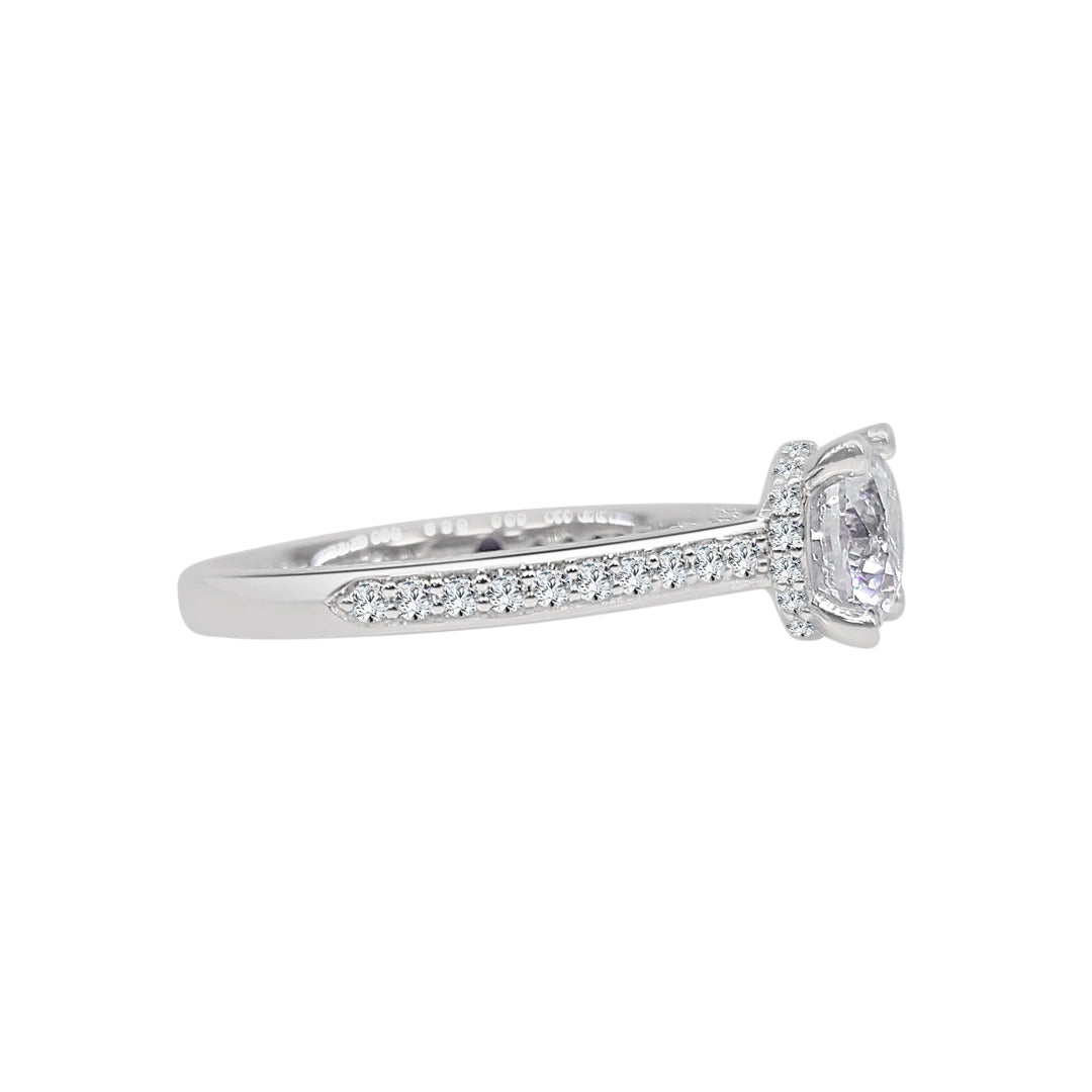 Dazzling Love: 14 Karat White Gold Engagement Mounting with Hidden Halo and Sparkling Cubic Zirconia