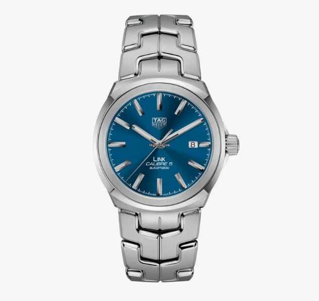 Tag Heuer Stainless Steel Link Calibre 5 Watch with Blue Dial
