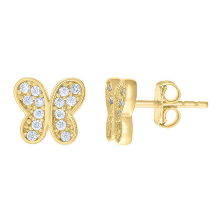 10 Karat Yellow Gold Butterfly Earrings with Cubic Zirconia Gemstone Accent