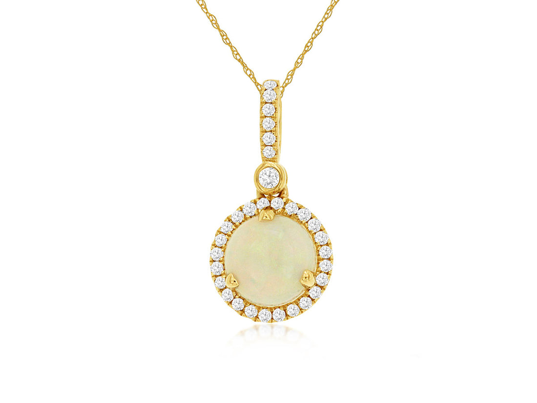 14K Yellow Gold Halo Opal and Diamond Cable Necklace