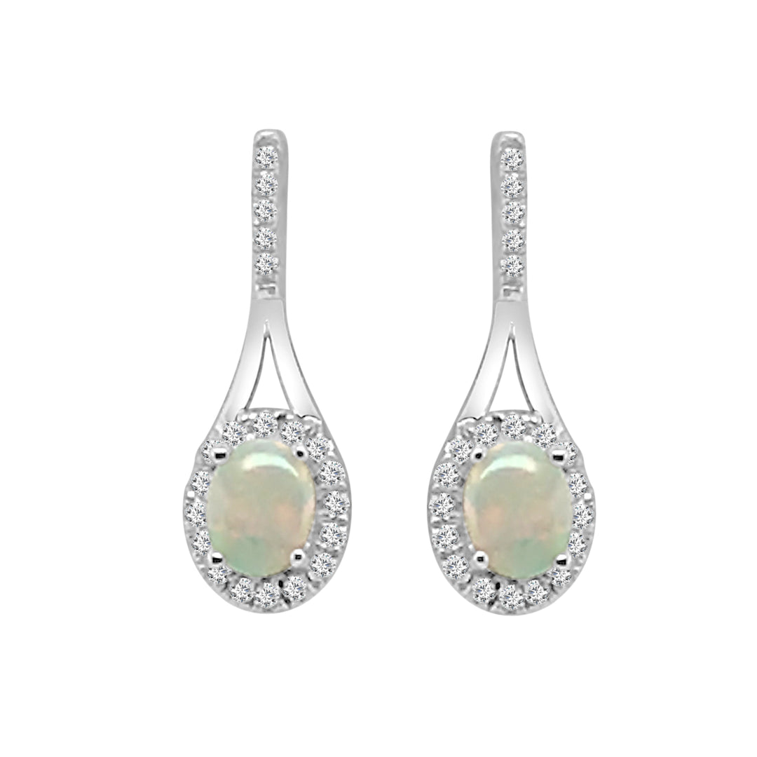 14 Karat White Gold Opal Drop Earrings