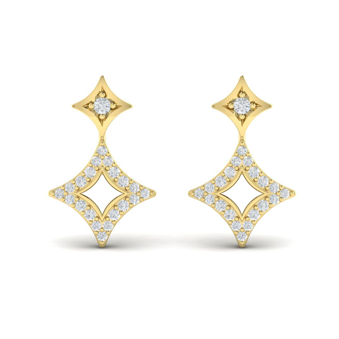 14 Karat Yellow Gold Open Star Earrings with 0.26 Carat Natural Diamond