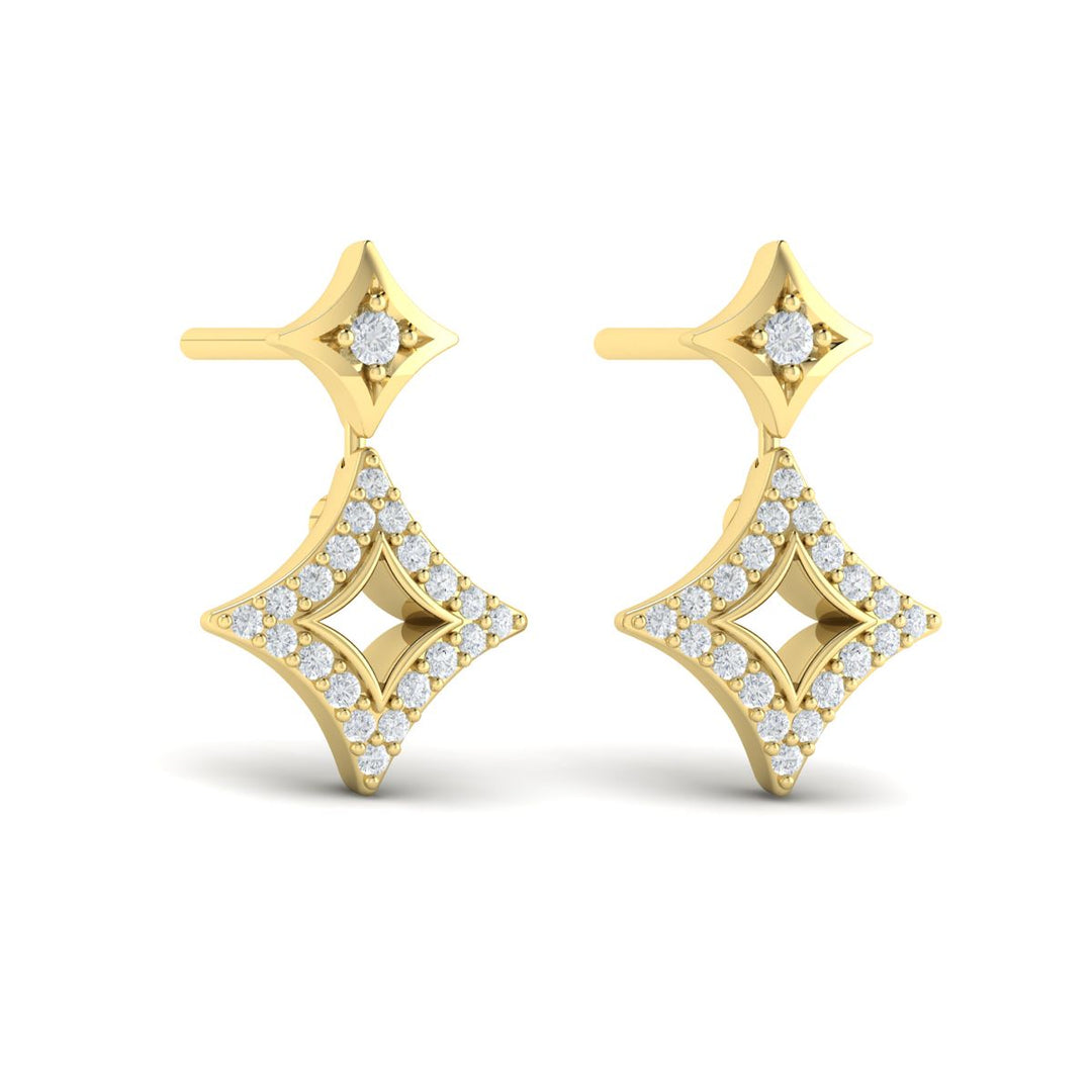 14 Karat Yellow Gold Open Star Earrings with 0.26 Carat Natural Diamond