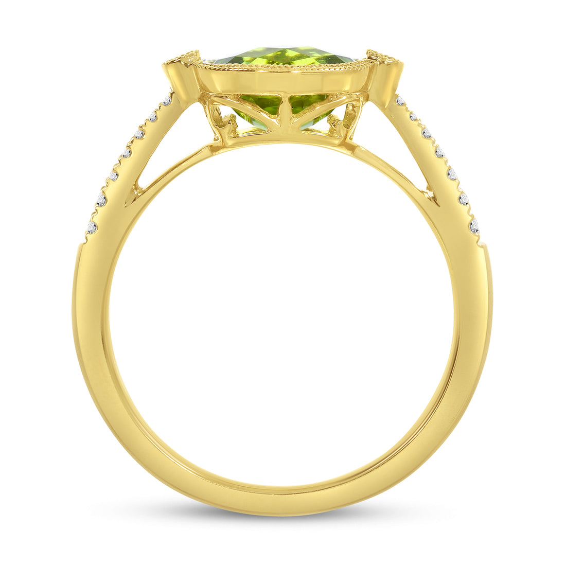 14K Yellow Gold Sideways Oval Peridot Ring, 1.53 Carats