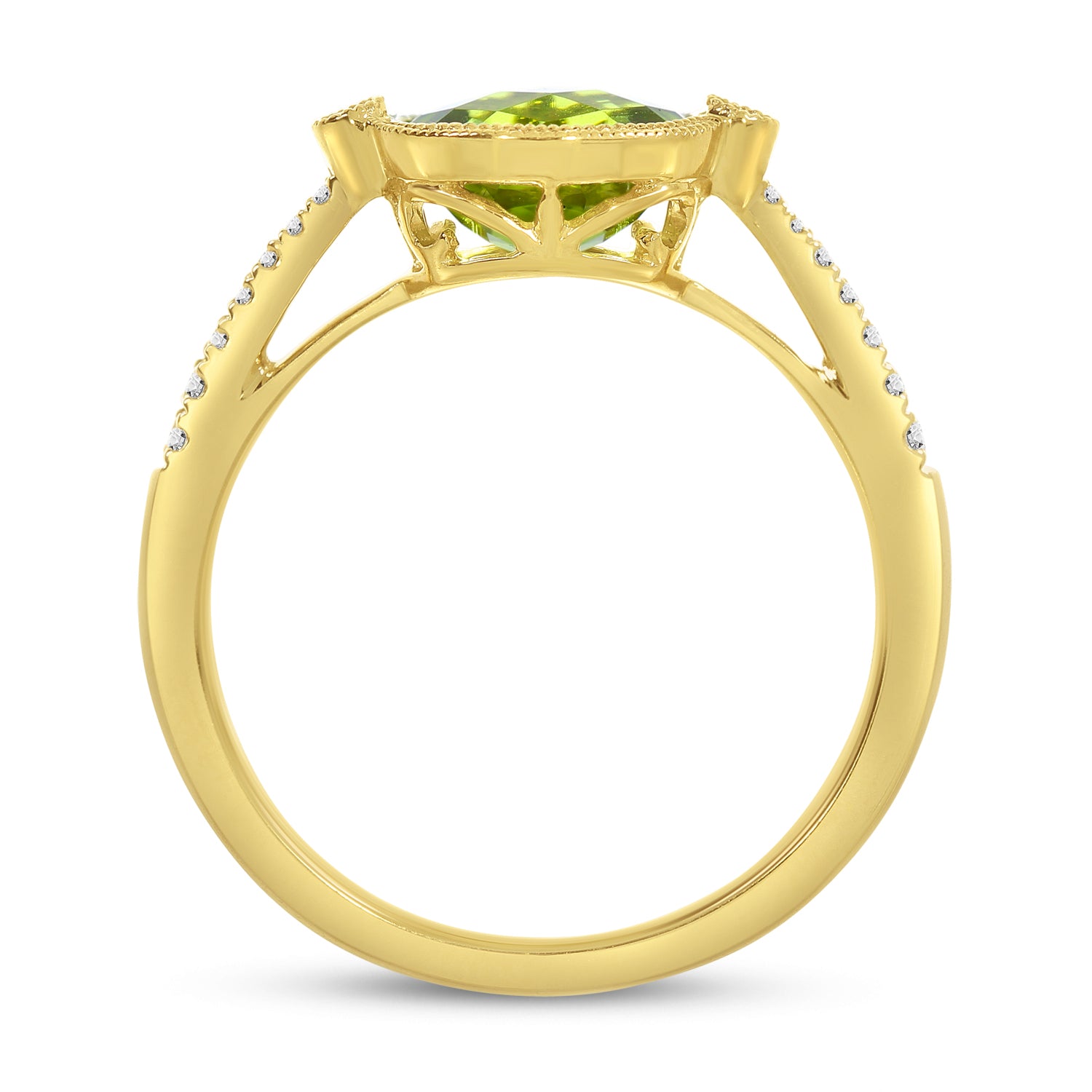 14 Karat Yellow Gold Sideways Oval Ring with Peridot (1.53 ct)