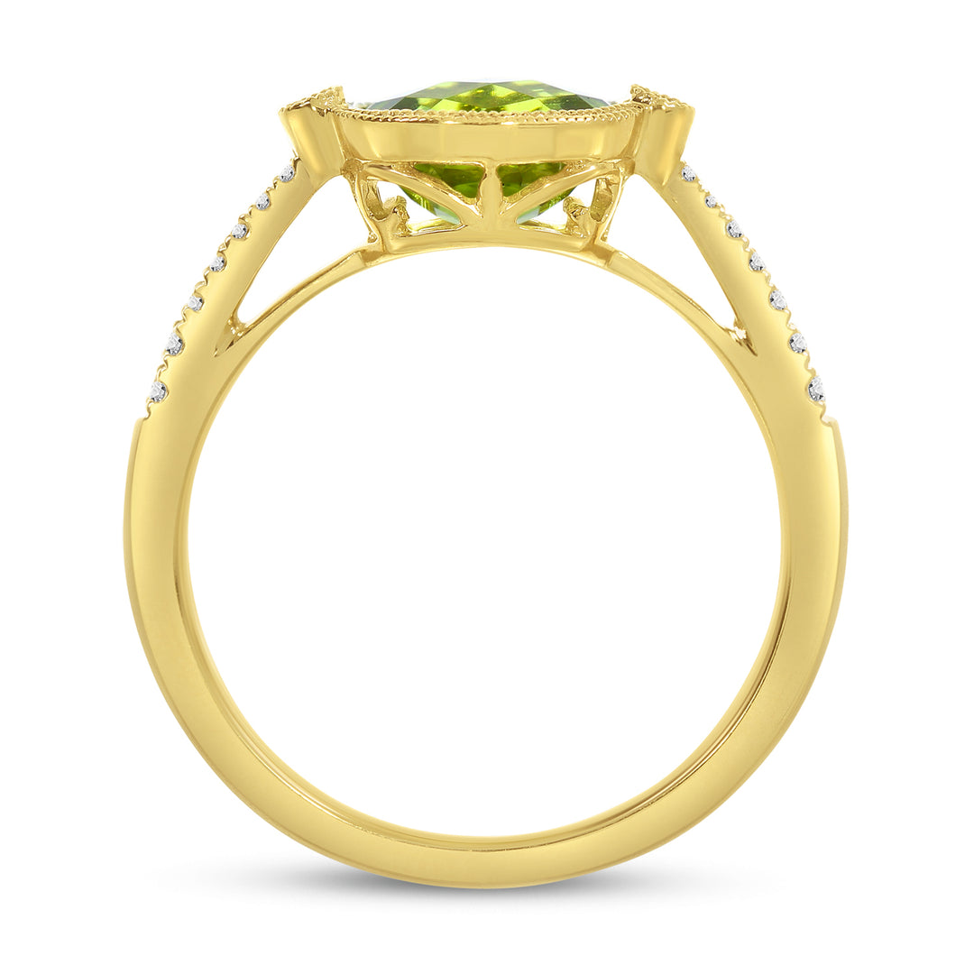 14 Karat Yellow Gold Sideways Oval Ring with Peridot Accent