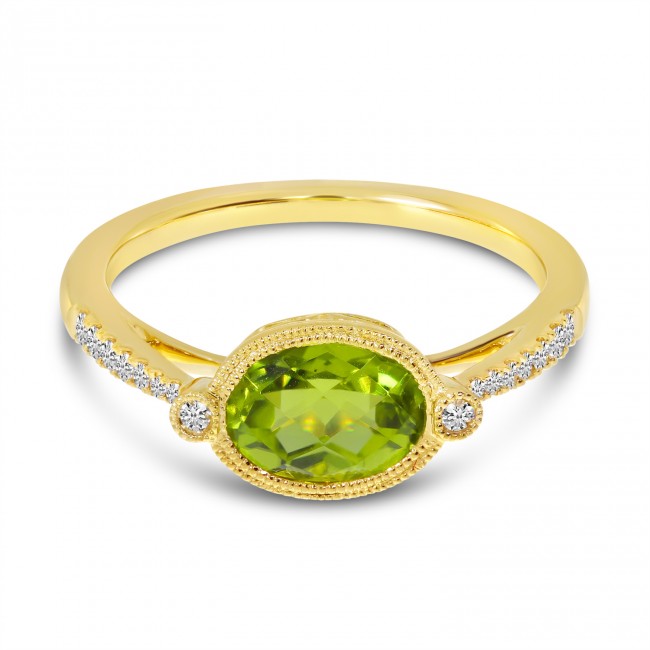 14 Karat Yellow Gold Sideways Oval Ring with Peridot Accent